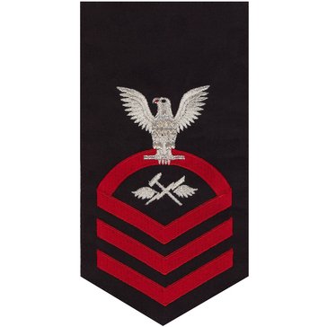 Men's E7 (ASC) Rating Badge in STANDARD Red on Blue POLY/WOOL for Aviation Support Equipment Technician