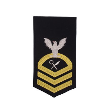 Men's E7 (ISC) Rating Badge in STANDARD Gold on Blue POLY/WOOL for Intelligence Specialist