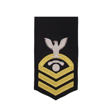 Men's E7 (ICC) Rating Badge in STANDARD Gold on Blue POLY/WOOL for Interior Communication Electrician