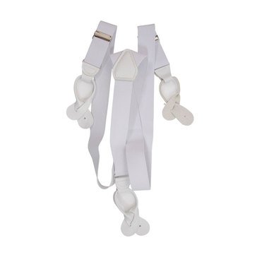 Suspenders White Elastic with Leather Ends