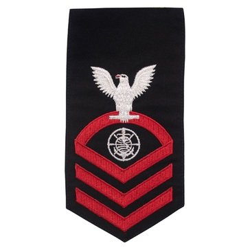 Men's E7 (RPC) Rating Badge in STANDARD Red on Blue POLY/WOOL for Religious Program Specialist