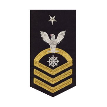Men's E8 (QMCS) Rating Badge in STANDARD Gold on Blue POLY/WOOL for Quartermaster