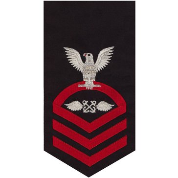 Women's E7 (ABC) Rating Badge in STANDARD Red on Blue POLY/WOOL for Aviation Boatswain Mate