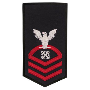 Women's E7 (BMC) Rating Badge in STANDARD Red on Blue POLY/WOOL for Boatswain Mate