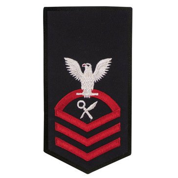 Women's E7 (ISC) Rating Badge in STANDARD Red on Blue POLY/WOOL for Intelligence Specialist