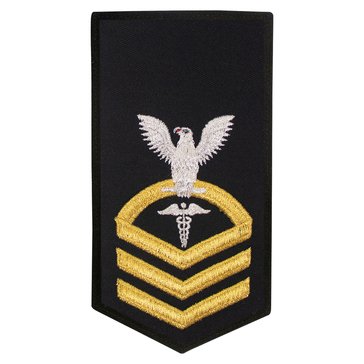 Women's E7 (HMC) Rating Badge in STANDARD Gold on Blue POLY/WOOL for Hospital Corpsman