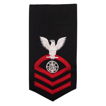 Women's E7 (RPC) Rating Badge in STANDARD Red on Blue POLY/WOOL for Religious Program Specialist