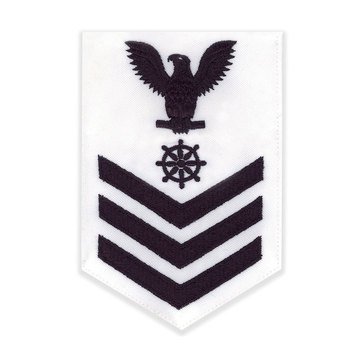 Men's E4-E6 (QM1) Rating Badge in Blue on White CNT for Quartermaster