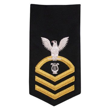 Men's E7 (MCC) Rating Badge in STANDARD Gold on Blue POLY/WOOL for Mass Communications Specialist