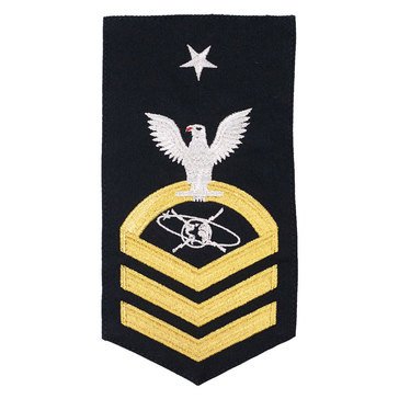 Men's E8 (MCCS) Rating Badge in STANDARD Gold on Blue POLY/WOOL for Mass Communications Specialist