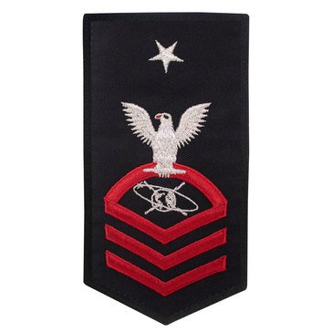 Women's E8 (MCCS) Rating Badge in STANDARD Red on Blue POLY/WOOL for Mass Communications Specialist