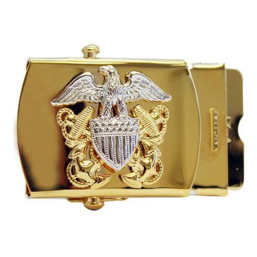 Men's Gold Buckle OFF with Officer Crest with Silver Mirror Eagle