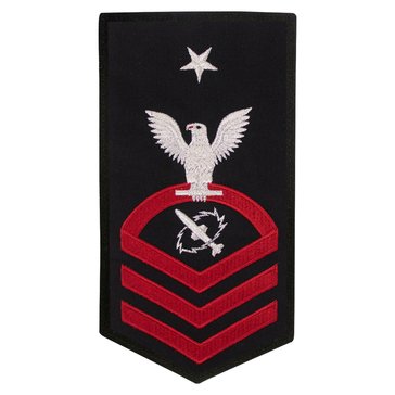 Men's E8 (MTCS) Rating Badge in STANDARD Red on Blue POLY/WOOL for Missile Technician