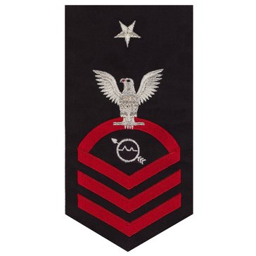 Men's E8 (OSCS) Rating Badge in STANDARD Red on Blue POLY/WOOL for Operations Specialist