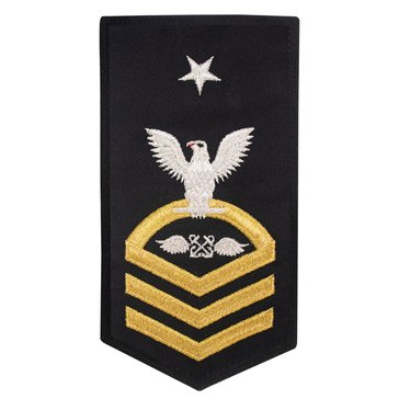 Women's E8 (ABCS) Rating Badge in STANDARD Gold on Blue POLY/WOOL for Aviation Boatswain Mate