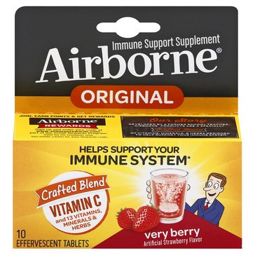 Airborne Immune System Support Vitamin C+ Very Berry Effervescent Tablets, 10-count