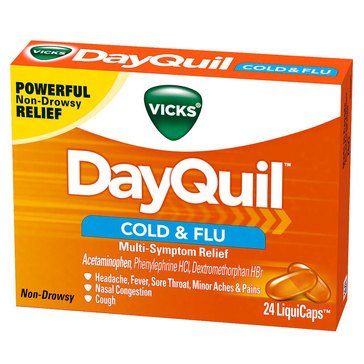 Vicks Dayquil Cold & Flu Multi-Symptom Relief Liquicaps 325mg, 24ct