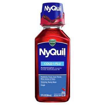 Vicks Nyquil Cold & Flu Nighttime Cherry Liquid Bottle, 650mg, 12oz