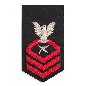 Men's E7 (CTC) Rating Badge in PREMIER VANFINE 24KT BULLION with Red Lace on Blue Brooks Brother's POLY/WOOL for Cryptologic Technician 