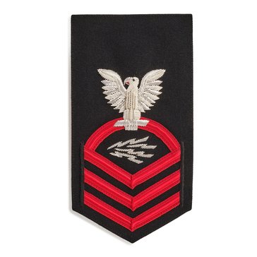 Men's E7 (ITC) Rating Badge in PREMIER VANFINE 24KT BULLION with Red Lace on Blue Brooks Brother's POLY/WOOL for Information Systems Technician 