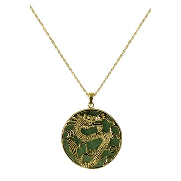 Sterling Silver Gold Plated Dyed Jade Dragon Pendant Necklace