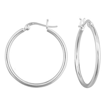 Sterling Silver Large Polished Round Tube Hoop Earrings