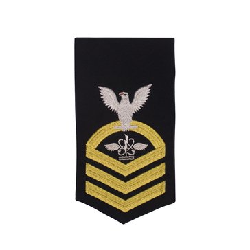 Women's E7 Rating Badge on STANDARD Gold on Blue POLY/WOOL for Aviation Antisubmarine Warfare Operator