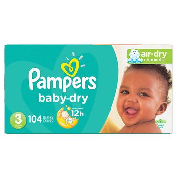 Pampers Baby Dry Diapers Size 3 - Super Pack, 104ct