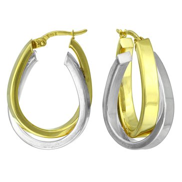 Sterling Silver 14K Two-Tone Gold Double Pear Shape Hoop Earrings