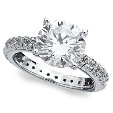 Crislu Classic Brilliant CZ Solitaire Ring with Pave Band