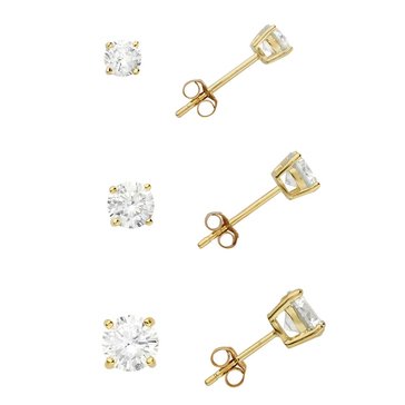 Gold Over Silver Round CZ Solitaire Earring Set