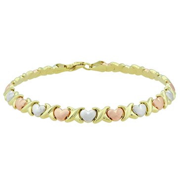 10K Tri-Color Gold Heart Bracelet