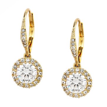 AVA Nadri Gold Tone Round CZ Drop Leverback Earrings