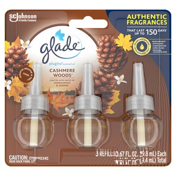 Glade Cashmere Woods Plugins Scented Oil Refills 2.01oz 3ct