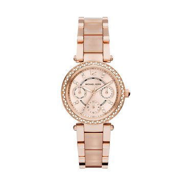 Michael Kors Women's Mini Parker Rose Gold Tone and Blush Chronograph Watch