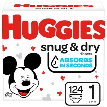 Huggies Snug & Dry Super Pack Diapers, Size 1 - 124 Count
