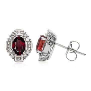 Sterling Silver Garnet & Created White Sapphire Earrings