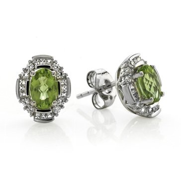 Sterling Silver Peridot & Created White Sapphire Earrings