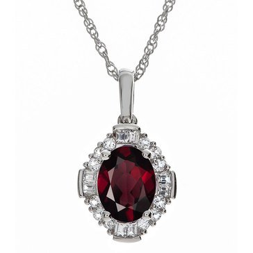 Sterling Silver Garnet & Created Sapphire Pendant Necklace